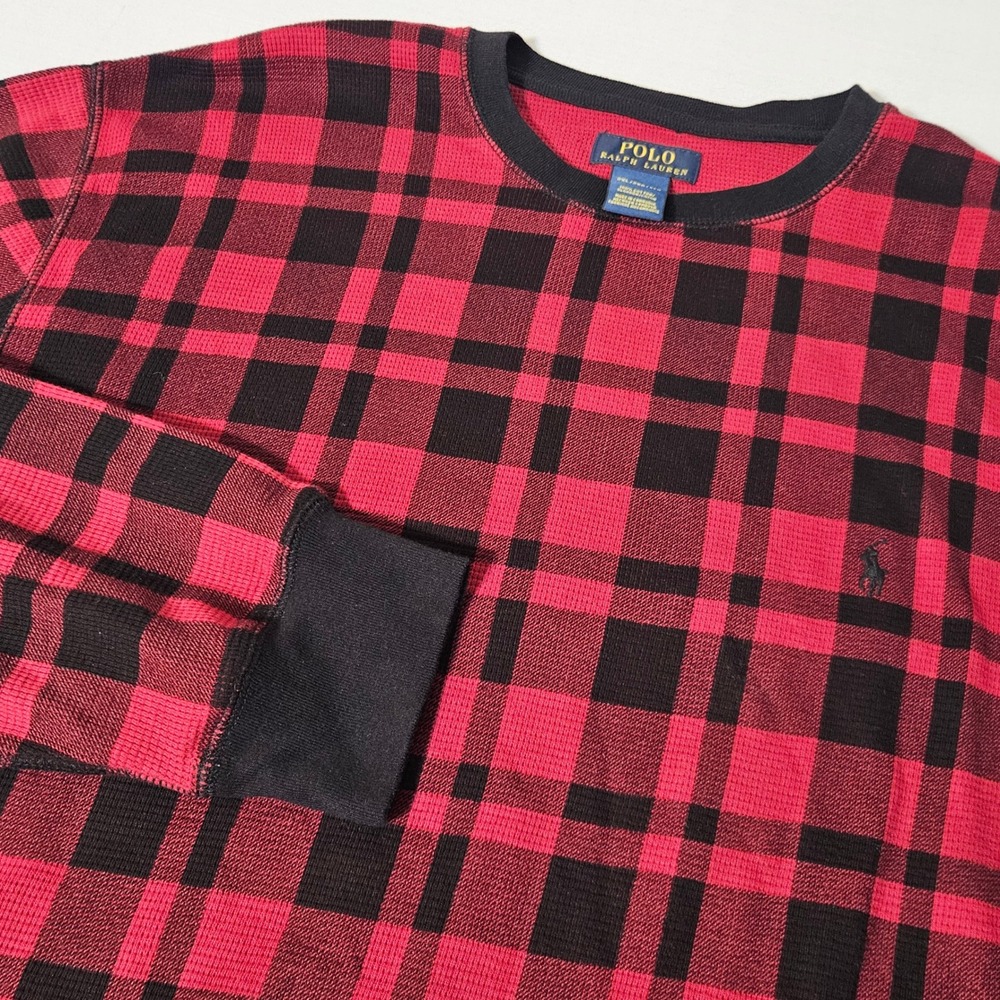 Polo Ralph Lauren Thermal PJ Shirt Mens 2XL Red Plaid Waffle sleepwear pajamas
